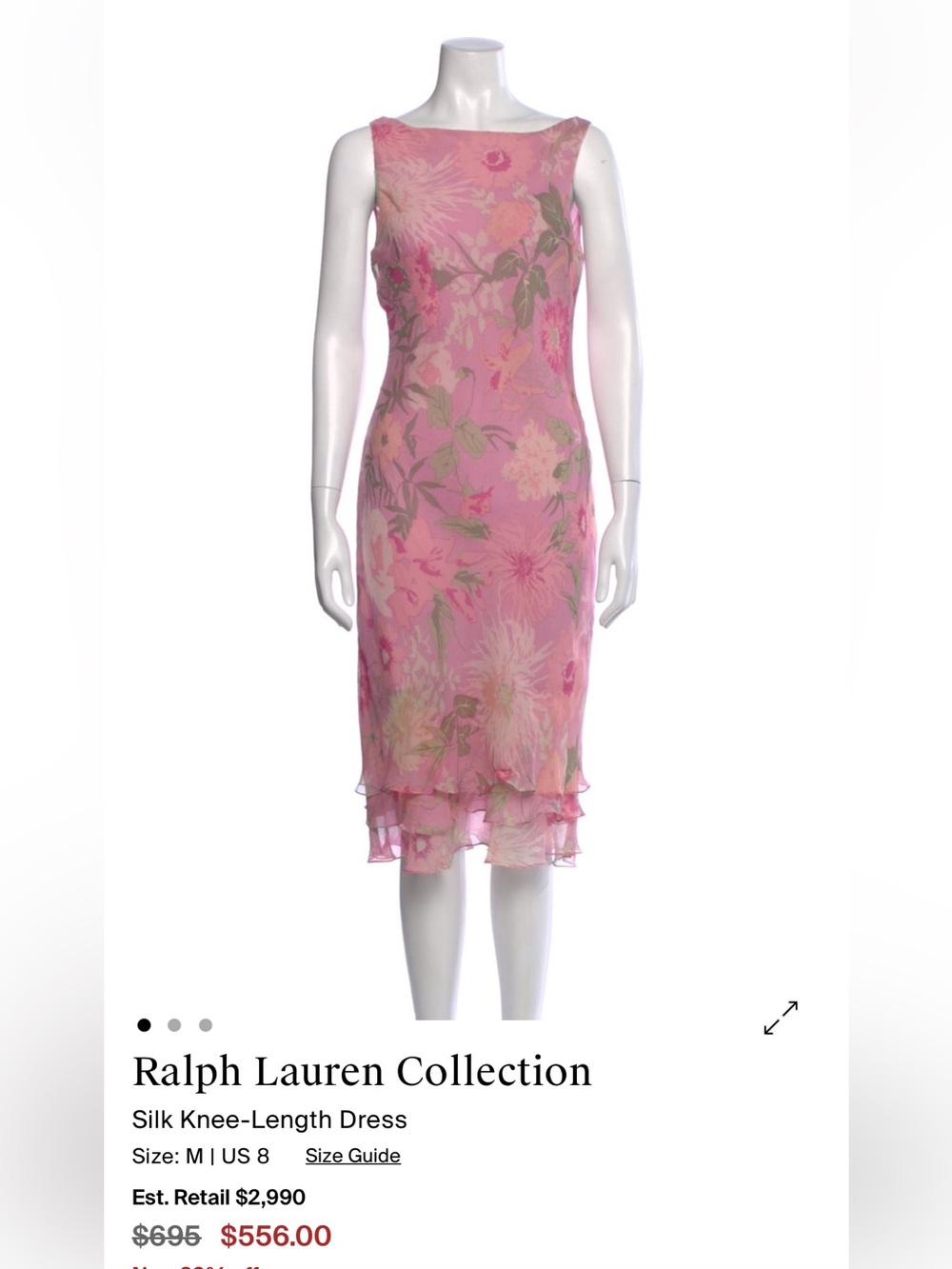 Ralph Lauren Pink Floral Sleeveless Midi with Ruffle Hem - Picture 2 of 8